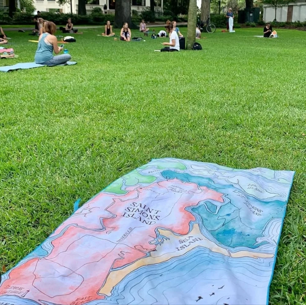 Golden Isle Map Print Beach Towel